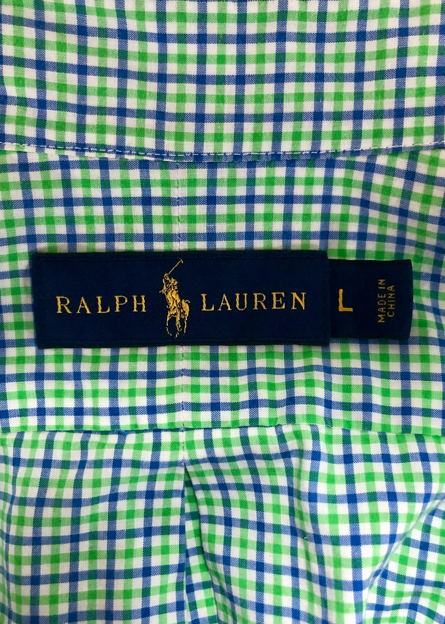 Camisa Polo Ralph Lauren 🏇🏼 color blanco de cuadros azul y verde Talla L Entalle Regular