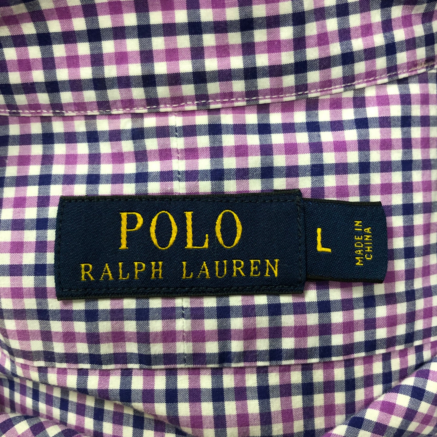 Camisa Polo Ralph Lauren 🏇🏼 color blanco con cuadros morado y azul Talla L Entalle Regular