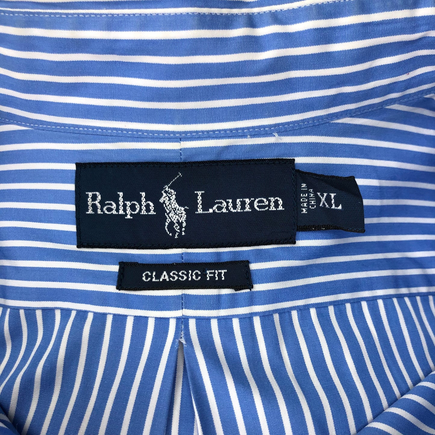 Camisa Polo Ralph Lauren 🏇🏼 color azul con rayas en color blanco Talla XL Entalle Clásico