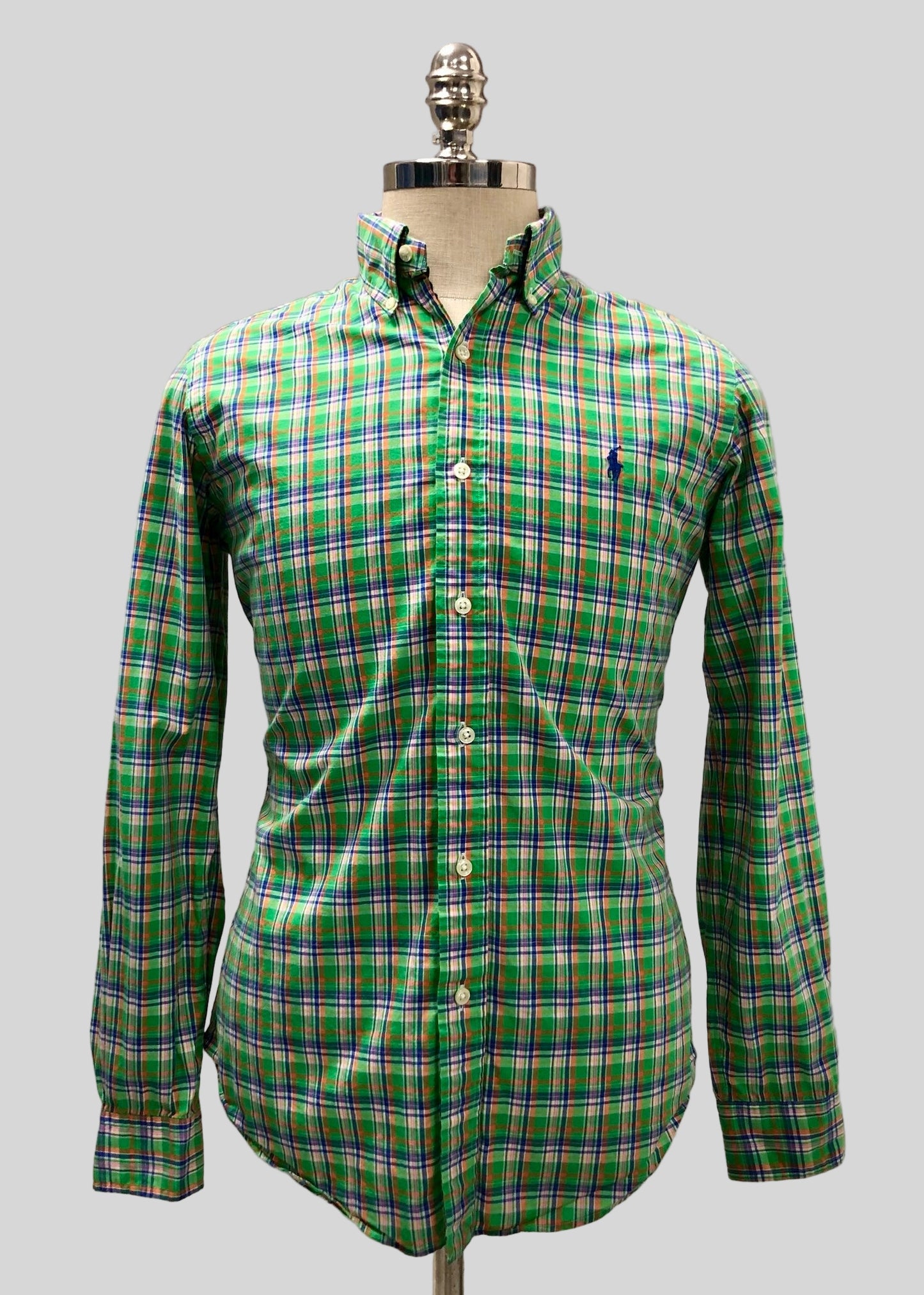 Camisa Polo Ralph Lauren 🏇🏼 con patron de cuadro verde, azul y blanco Talla S Entalle Custom Fit