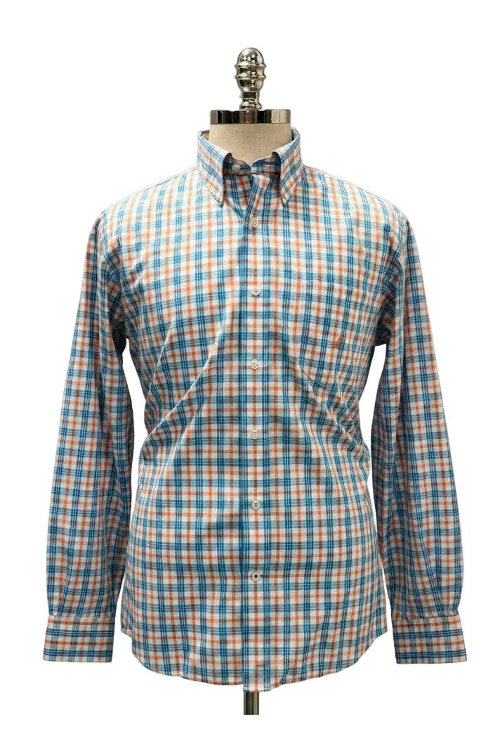 Camisa de botones Nautica ⚓️ de cuadros en color naranja, azul y blanco Talla L Entalle Clásico