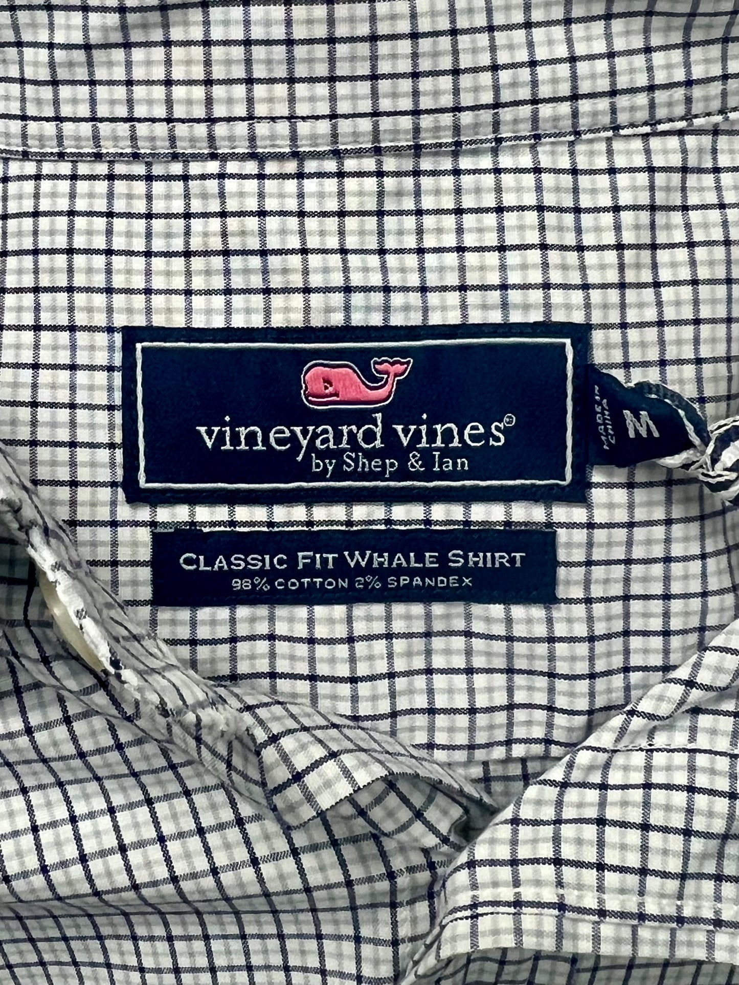 Camisa de botones Vineyard Vines 🐳 de cuadros en color negro y blanco Talla M Entalle Clasico