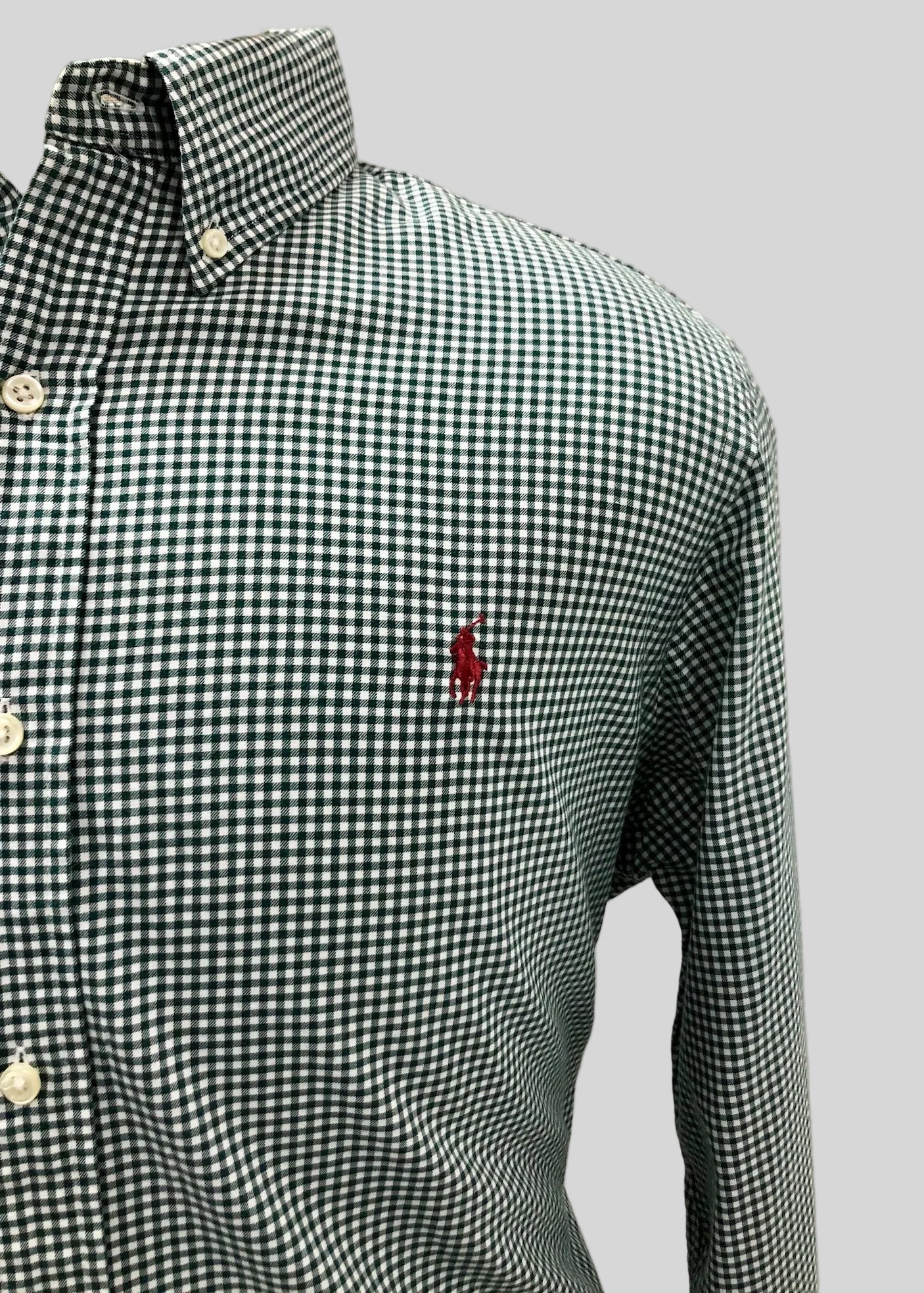 Camisa de botones Polo Ralph Lauren 🏇🏼 de cuadros gingham verde oscuro y blanco Talla L Entalle Regular