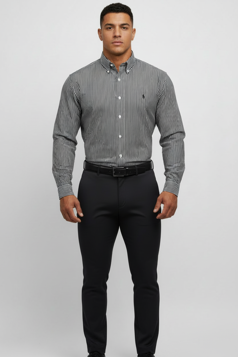 Camisa Polo Ralph Lauren 🏇🏼 de rayas en color negro y blanco Talla M Entalle Custom Fit
