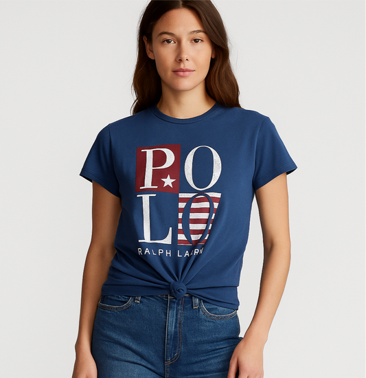 Camiseta de mujer Polo Ralph Lauren 🏇🏼 color azul navy con diseño de logo Polo en rojo y blanco Talla XL Entalle Regular