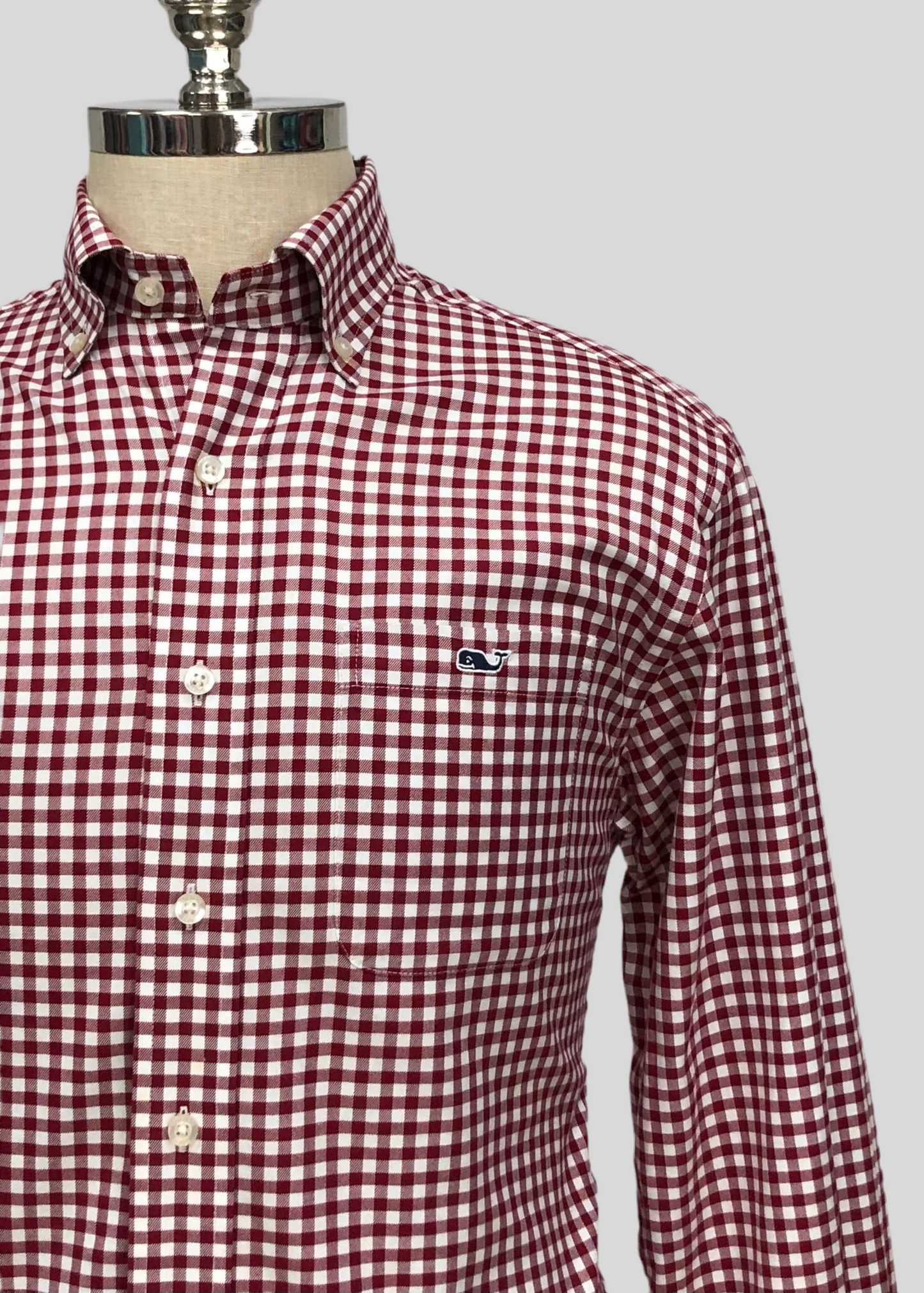 Camisa Vineyard Vines 🐳 con patron de cuadros gingham en color rojo oscuro y blanco Talla L Entalle Regular