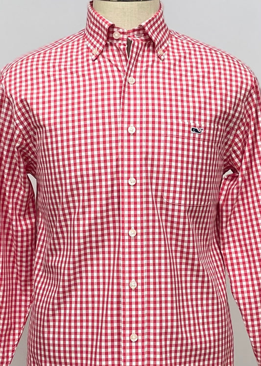 Camisa Vineyard Vines 🐳 con patron de cuadros gingham rojo y blanco Talla S Entalle Regular