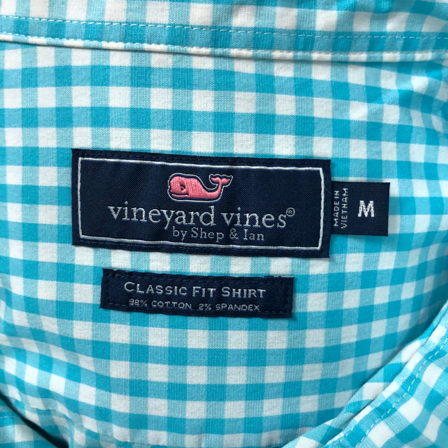 Camisa Vineyard Vines 🐳 con patron de cuadros gingham turquesa y blanco Talla M Entalle Clásico