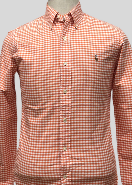 Camisa Polo Ralph Lauren 🏇🏼 Oxford de cuadros gingham naranja y blanco Talla S Entalle Slim Fit