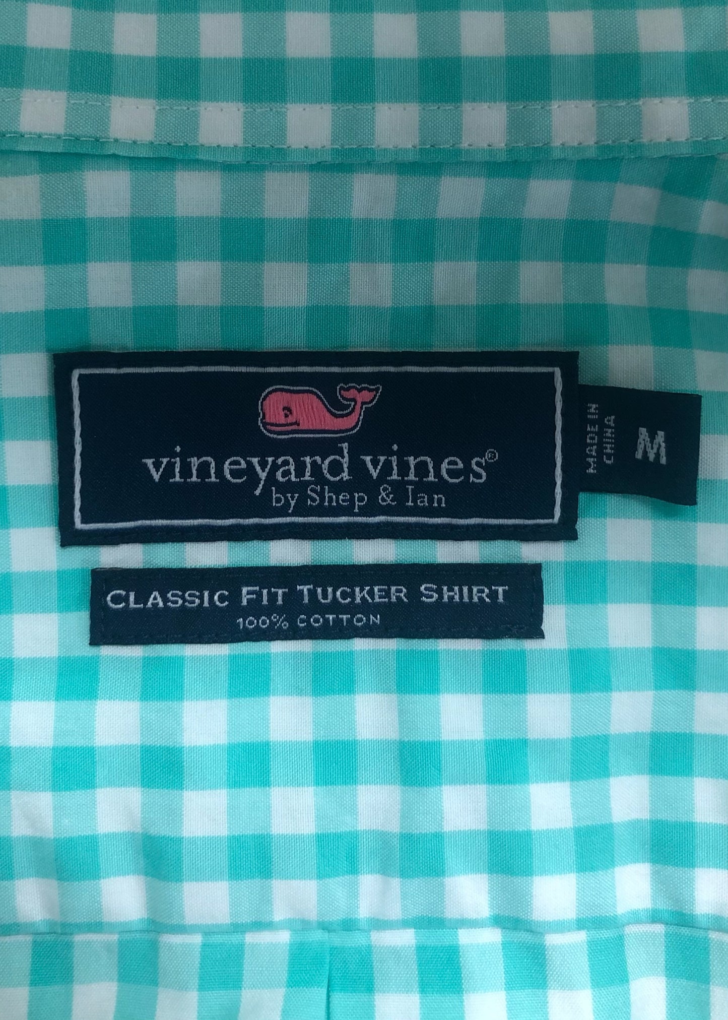Camisa de botones Vineyard Vines 🐳 de cuadros en color turquesa y blanco Talla M Entalle Clásico