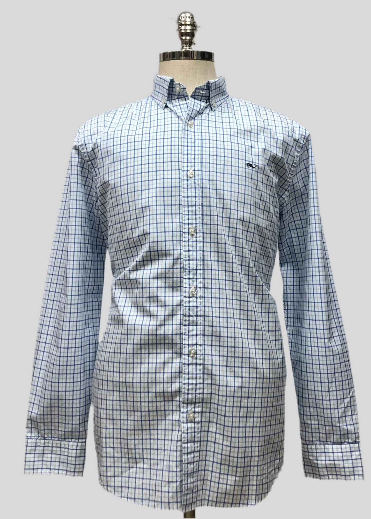 Camisa de botones Vineyard Vines 🐳 color blanco de cuadros en color celeste y azul Talla L Entalle Clasico (ver descripción)