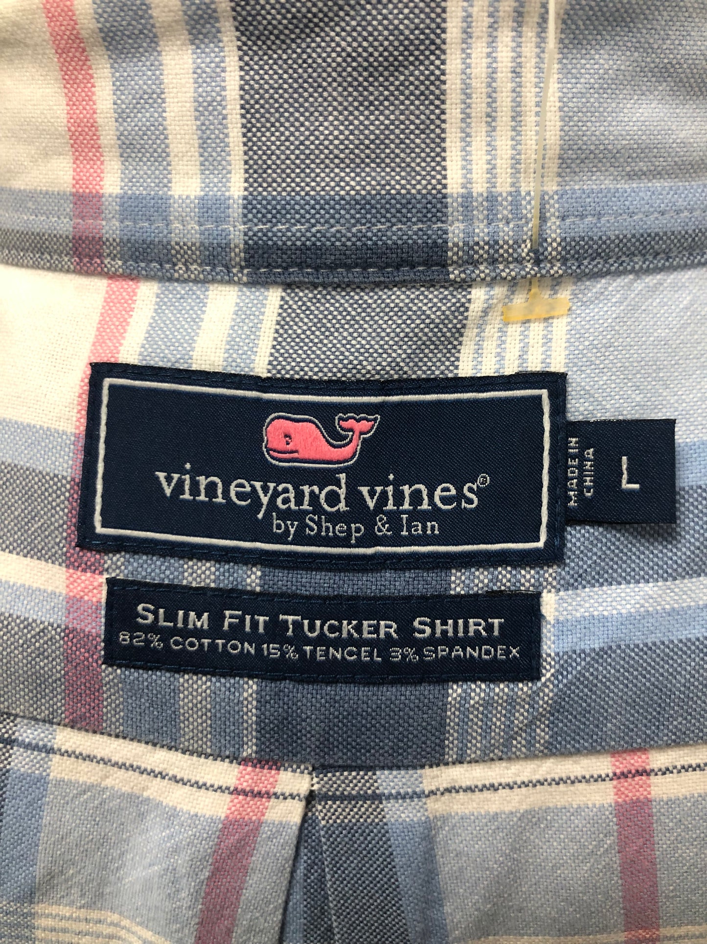 Camisa de botones Vineyard Vines 🐳 color blanco de cuadros en color celeste, azul y rosado Talla L Entalle Slim Fit