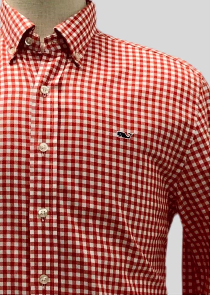 Camisa de botones Vineyard Vines 🐳 de cuadros gingham en color naranja y blanco Talla M Entalle Slim Fit