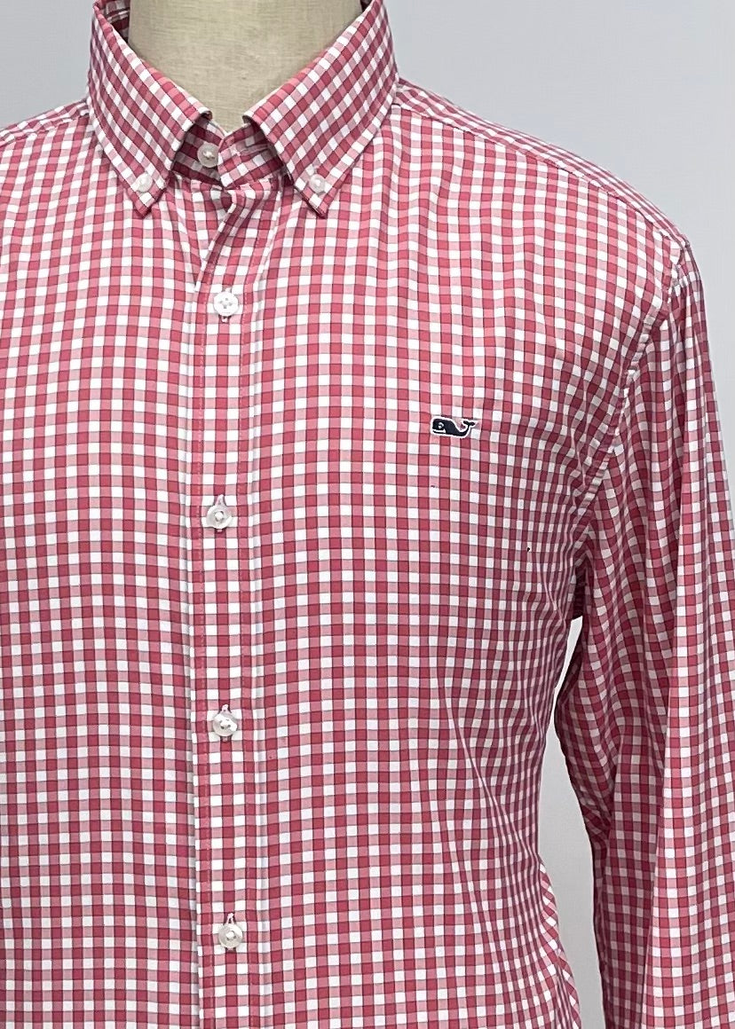 Camisa de botones Vineyard Vines 🐳 Performance color blanco de cuadros gingham en color rojo Talla L Entalle Regular