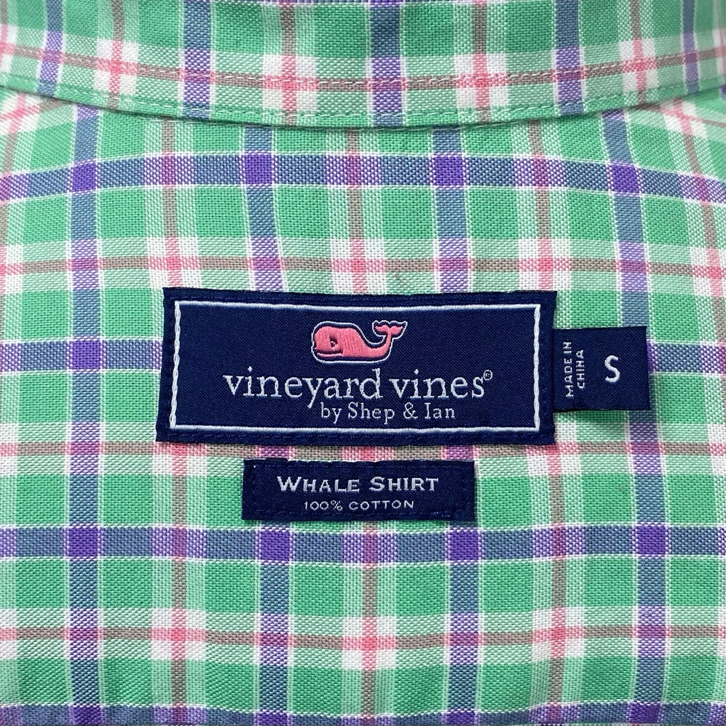 Camisa de cuadros Vineyard Vines 🐳 en color verde, morado y blanco Talla S Entalle Regular