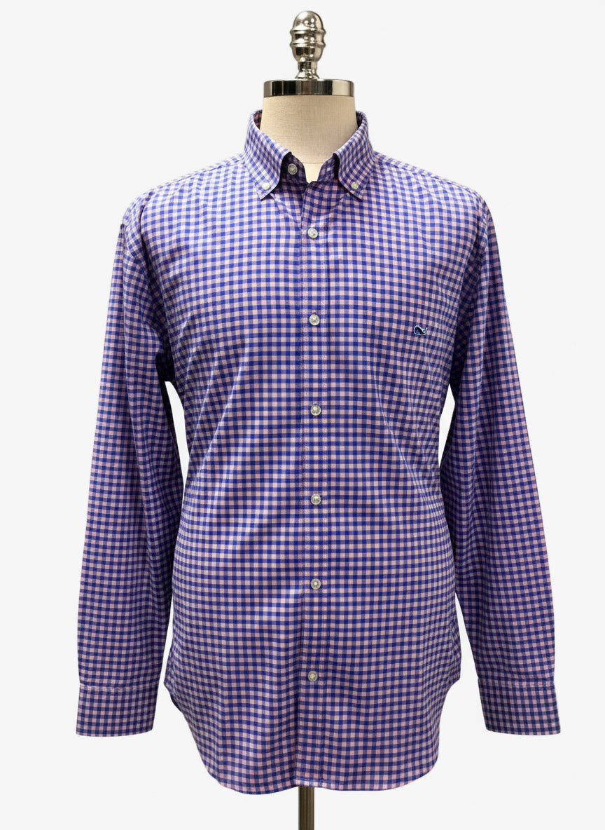 Camisa de botones Vineyard Vines 🐳 Performance de cuadros gingham en color azul y rosado Talla XL Entalle Clásico