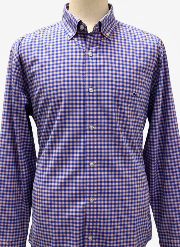 Camisa de botones Vineyard Vines 🐳 Performance de cuadros gingham en color azul y rosado Talla XL Entalle Clásico