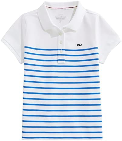 Camiseta Polo de niña Vineyard Vines 🐳 color blanco con rayas en azul Talla XS (5-6) Entalle Regular