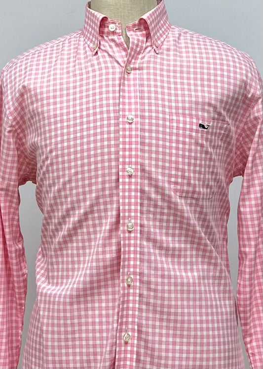 Camisa de botones Vineyard Vines 🐳 de cuadros gingham en color rosado y blanco Talla L Entalle Slim Fit (ver descripción)