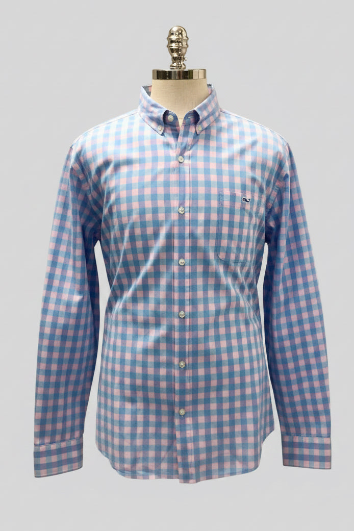 Camisa de botones Vineyard Vines 🐳 de cuadros en color rosado y celeste Talla XL Entalle Slim Fit
