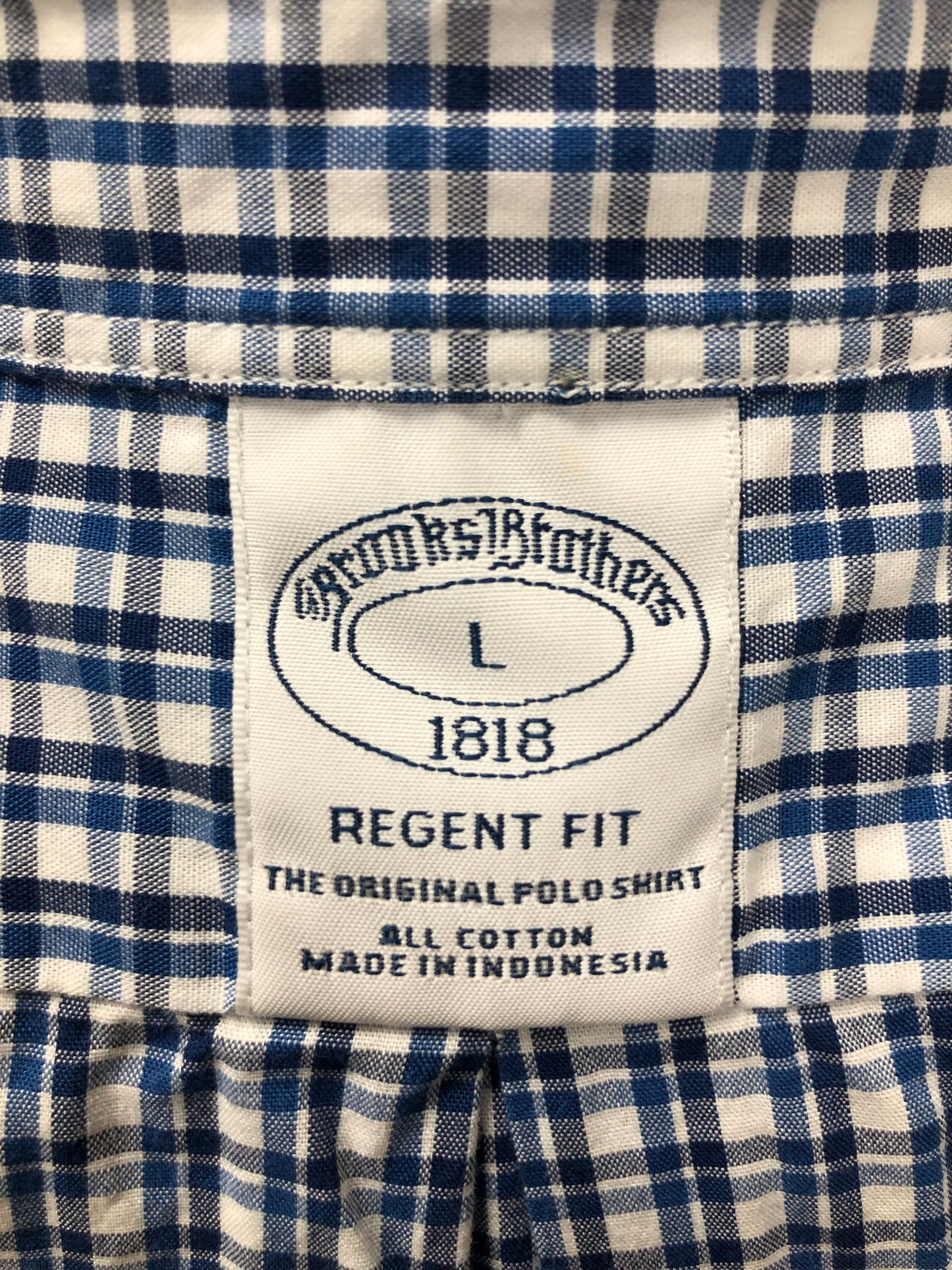 Camisa Brooks Brothers 🐑 color blanco con cuadros en azul Talla L Entalle Regular