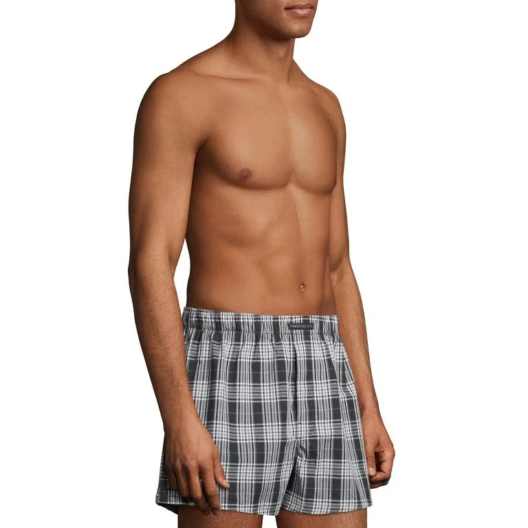 Paquete de 3 Boxer tejidos Perry Ellis Tela algodón con patrón de cuadros en color negro, blanco y celeste Talla S