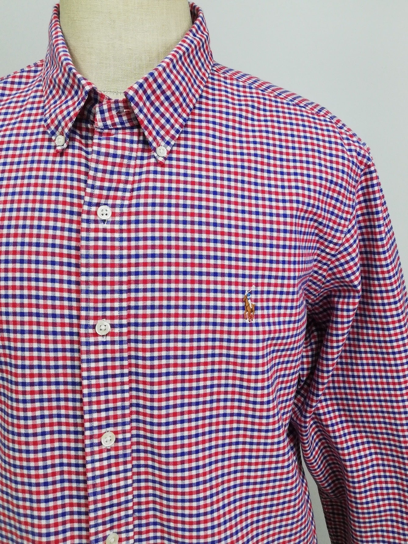 Camisa Polo Ralph Lauren 🏇🏼 Oxford de cuadros gingham rojo, azul y blanco Talla XXL Entalle Regular