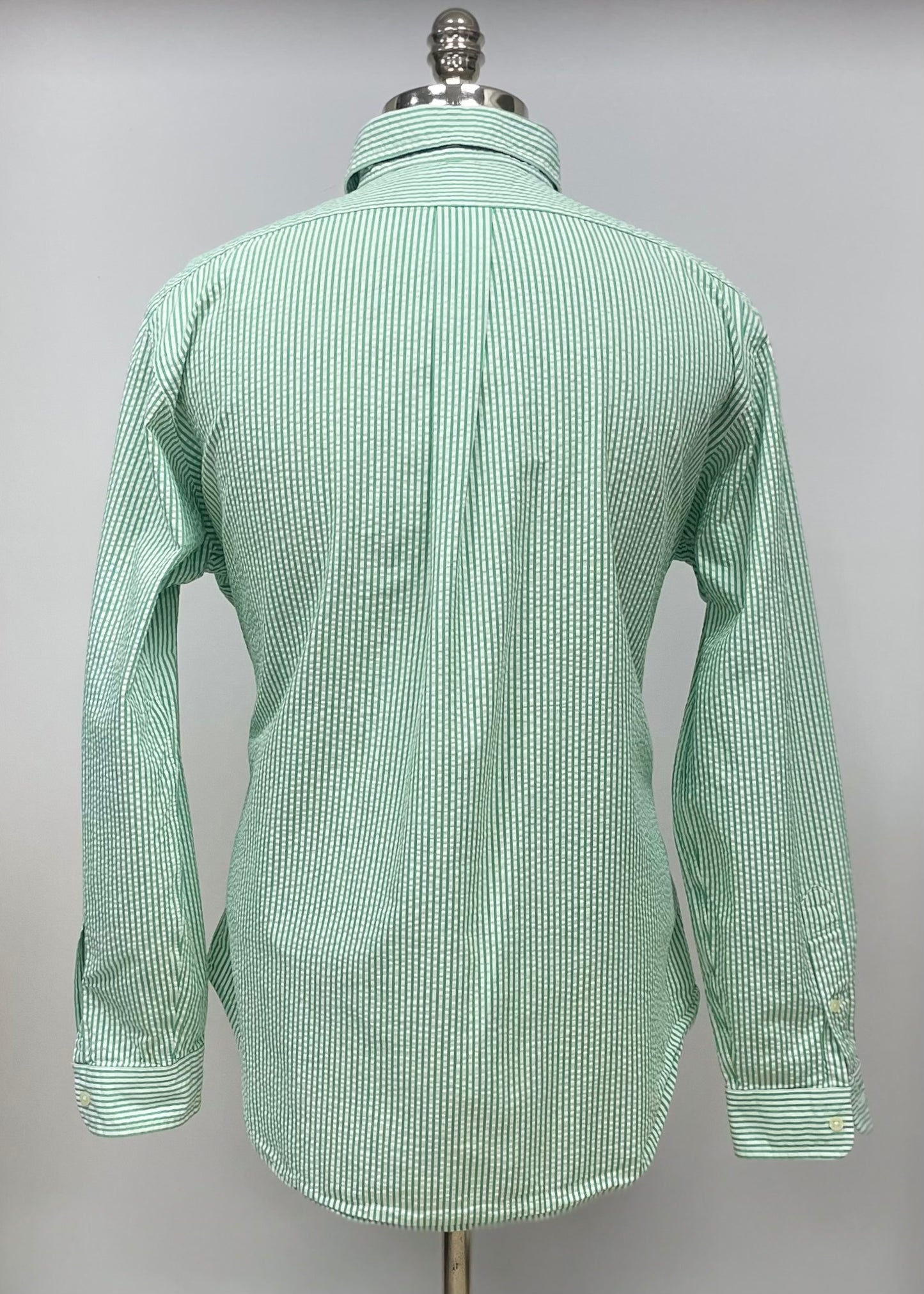 Camisa Polo Ralph Lauren 🏇🏼  Color blanco con patrón de rayas en verde Seersucker Talla L Entalle Clásico