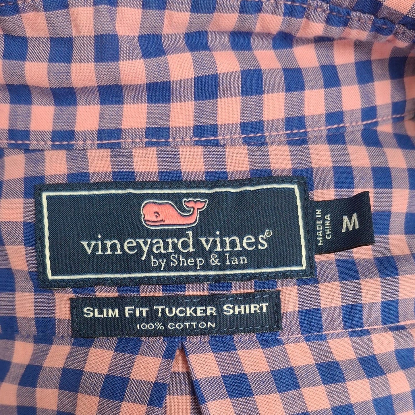 Camisa de botones Vineyard Vines 🐳 con patrón de cuadros en color rosado y azul Talla M Entalle Slim Fit