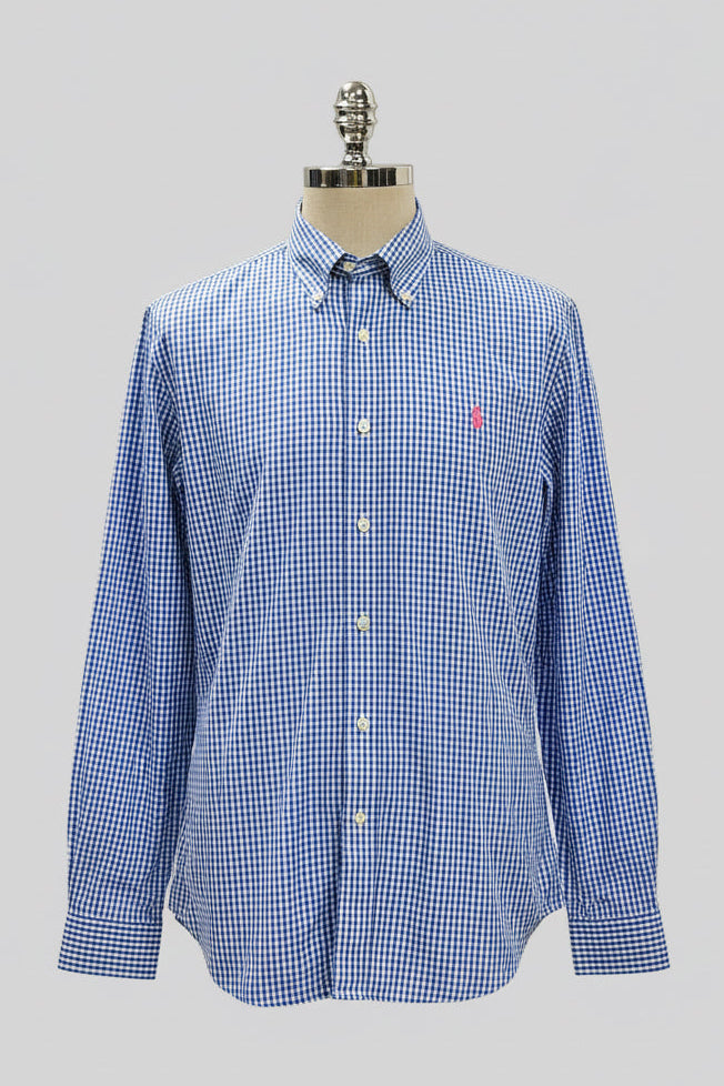 Camisa Polo Ralph Lauren 🏇🏼 color blanco de cuadros azul Talla L Entalle Regular