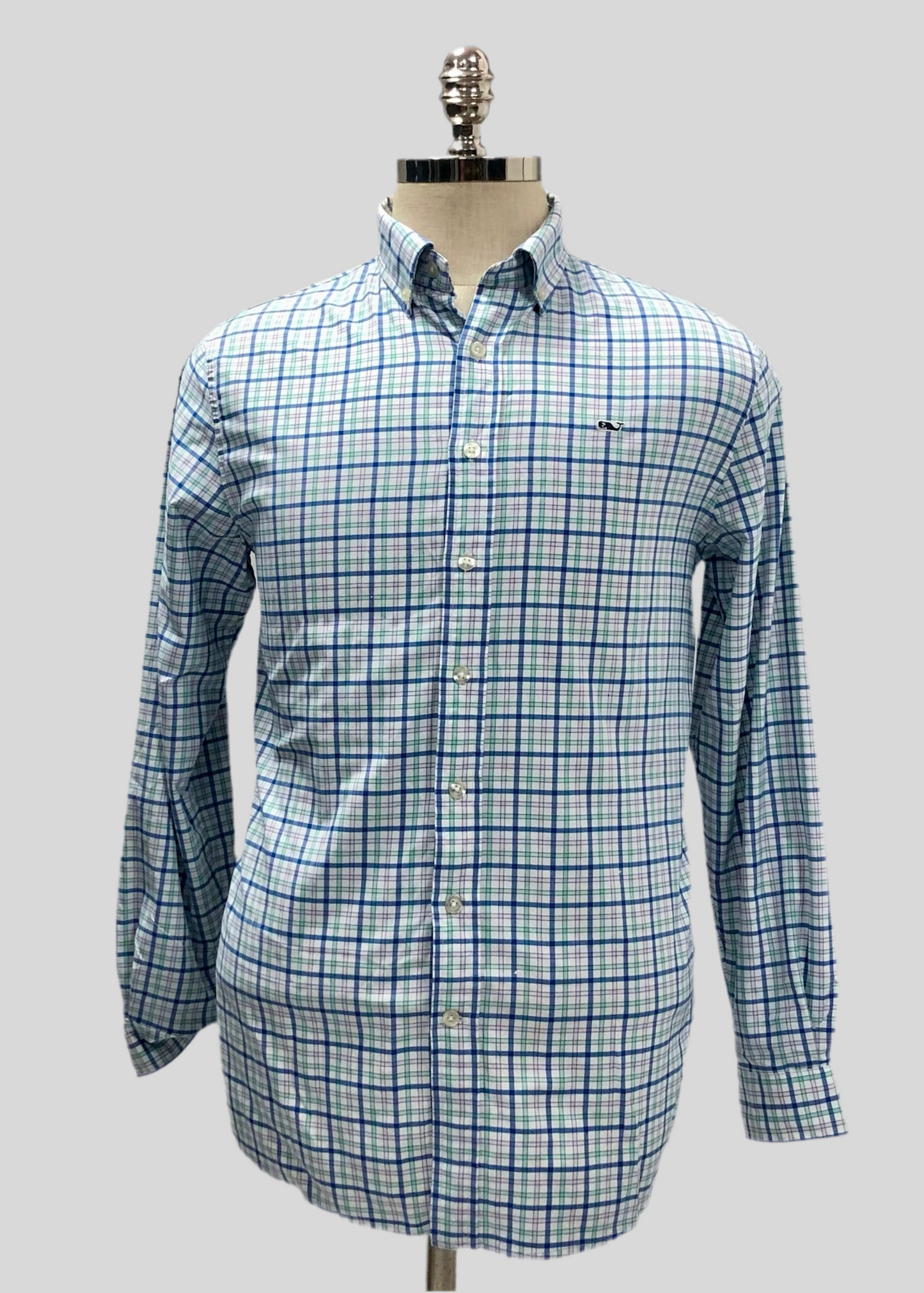 Camisa de niño Vineyard Vines 🐳 color blanco de cuadros en color turquesa, azul y rosado Talla XL Entalle Regular