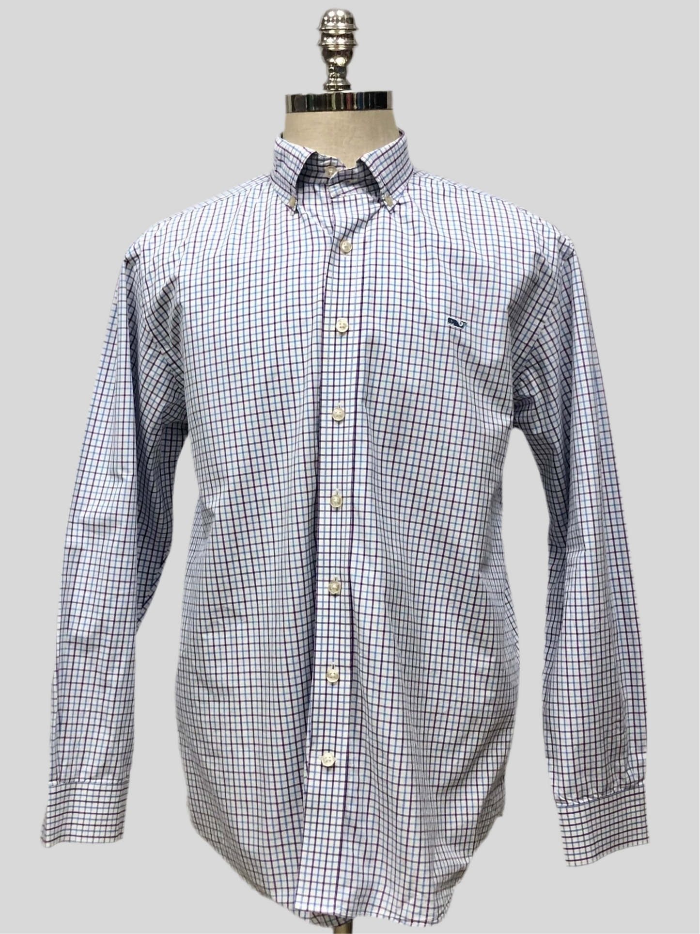 Camisa Vineyard Vines 🐳 blanca con cuadros en color azul y morado Talla L Entalle Regular
