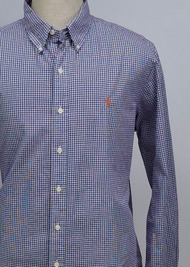 Camisa Polo Ralph Lauren 🏇🏼 con patrón de cuadros gingham morado y blanco Talla XL Entalle Regular