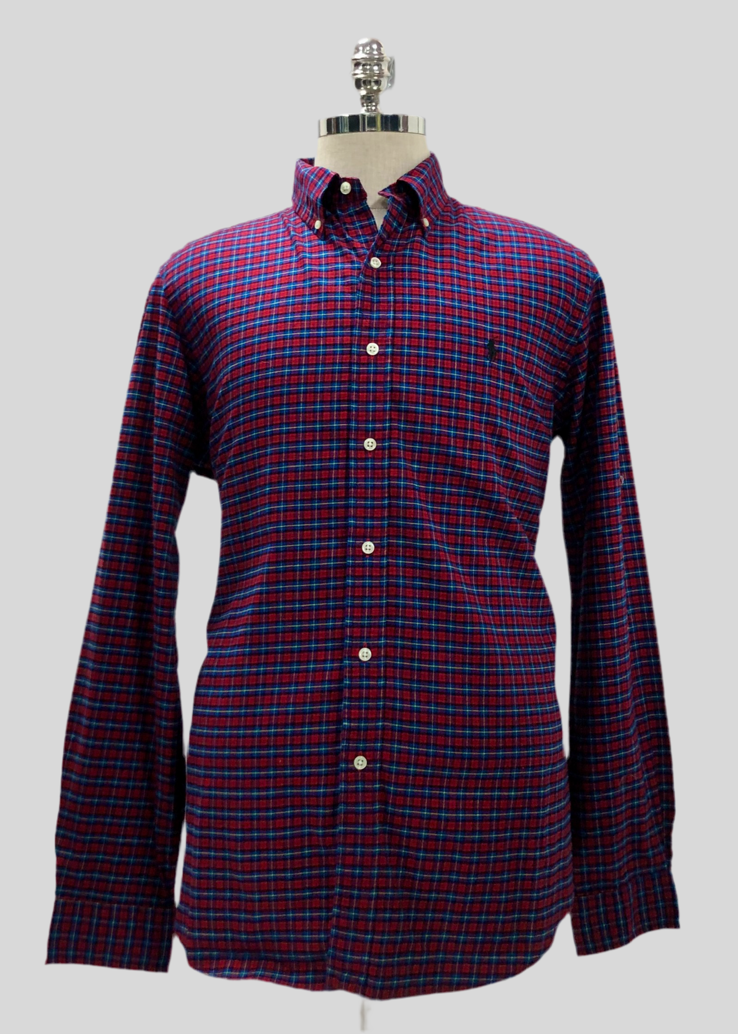 Camisa Polo Ralph Lauren 🏇🏼 color rojo con patron de cuadros azul y amarillo Talla L Entalle Regular