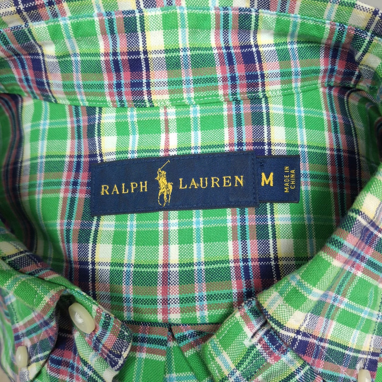 Camisa Polo Ralph Lauren 🏇🏼 Oxford con patron de cuadros tartán en color verde, azul, rosado y blanco Talla M Entalle Regular