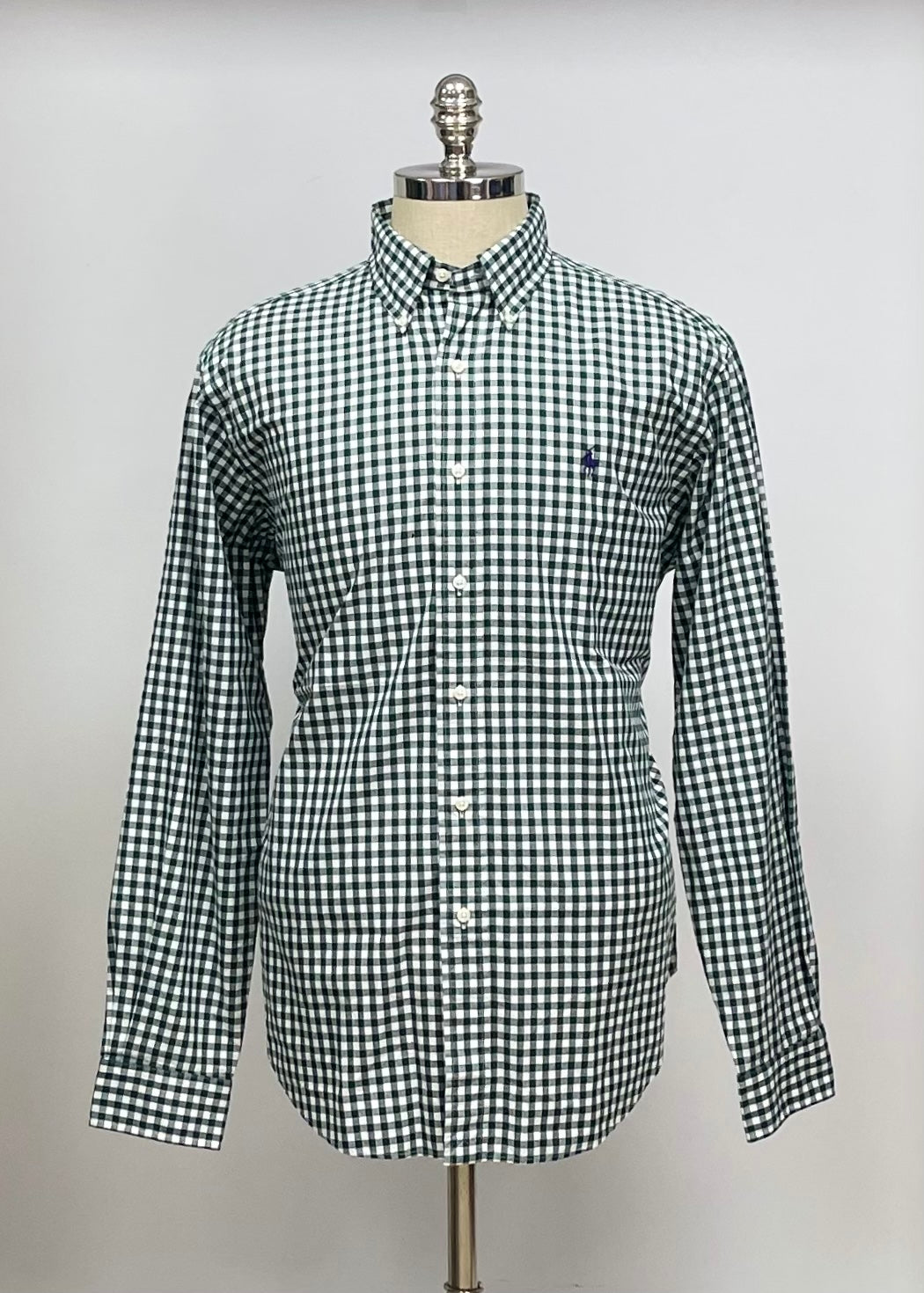 Camisa Polo Ralph Lauren 🏇🏼 con patrón de cuadros gingham verde oscuro y blanco Talla L Entalle Clasico