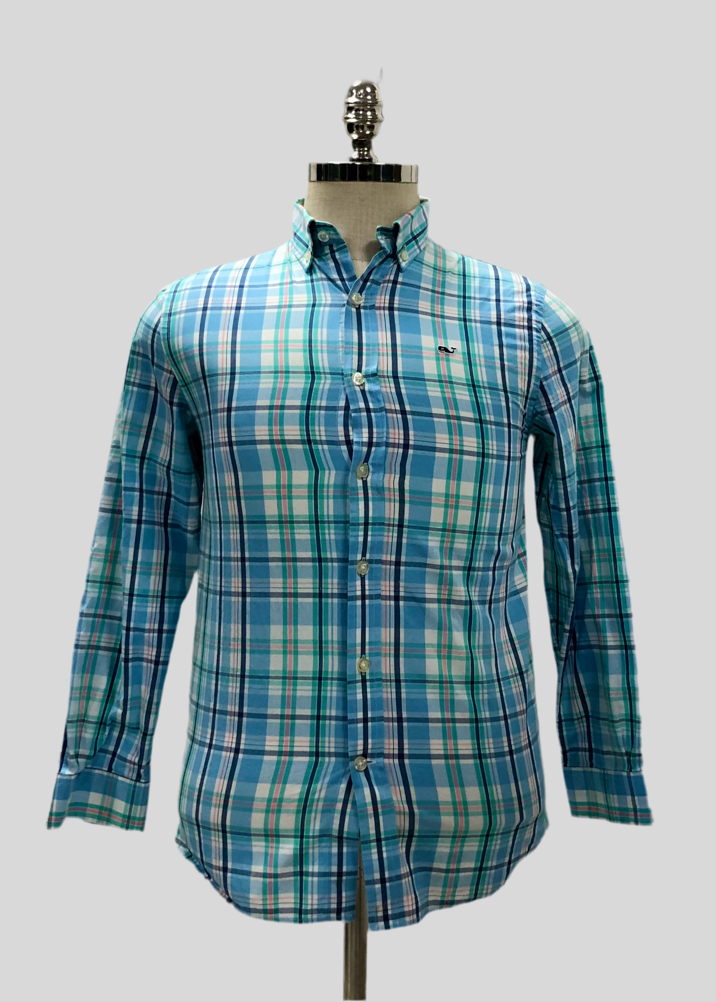 Camisa de niño Vineyard Vines 🐳 con patrón de cuadros en color verde, amarillo, azul y blanco Talla M (12-14) Entalle Regular