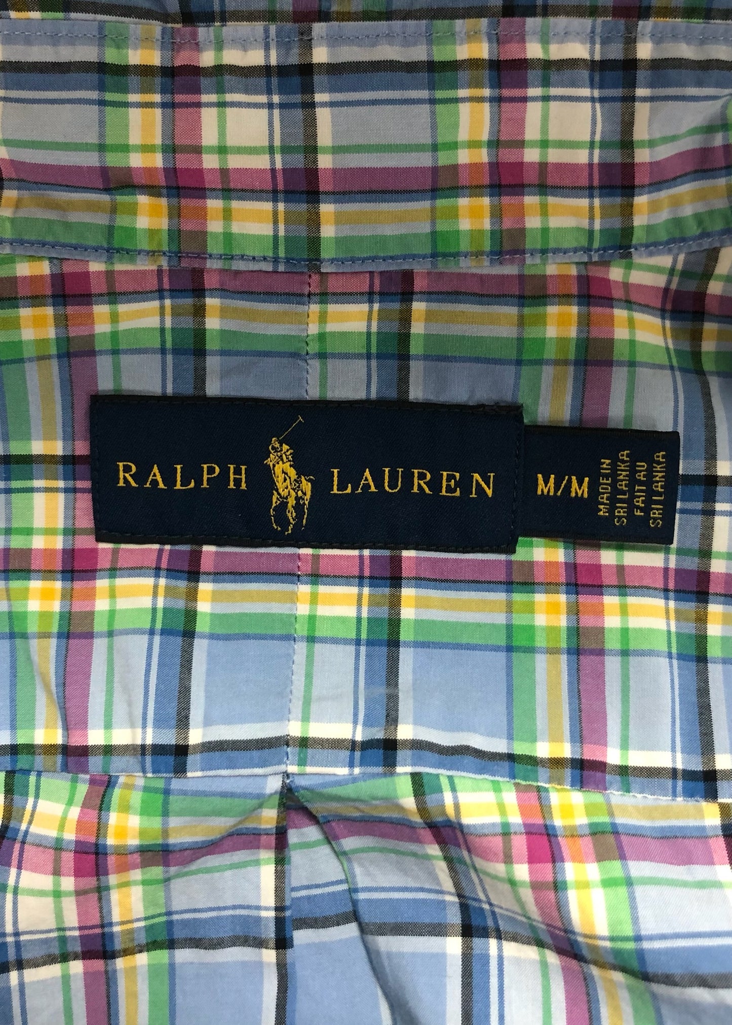 Camisa Polo Ralph Lauren 🏇🏼 color Celeste de cuadros en rosado y verde Talla M Entalle Regular