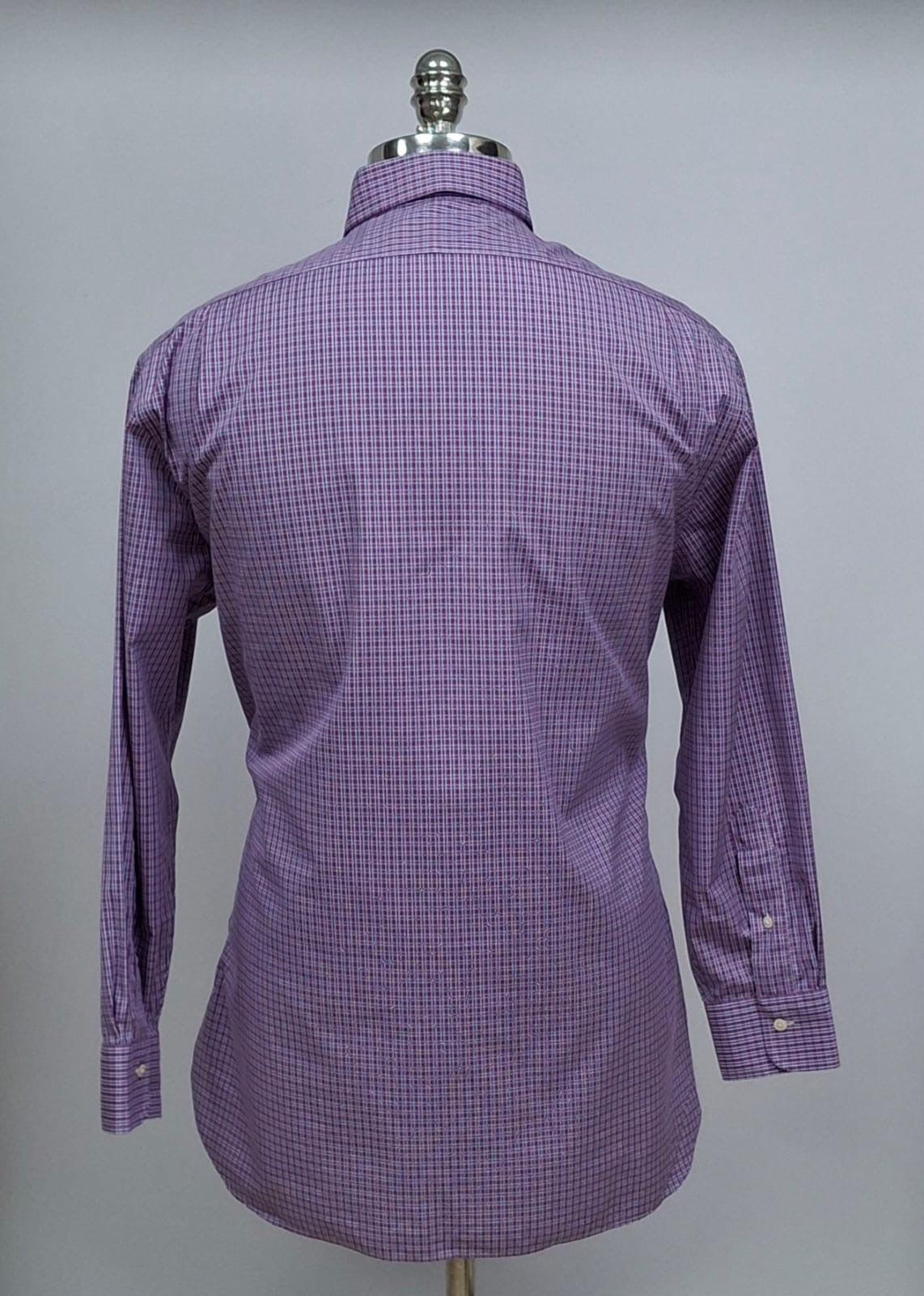 Camisa Polo Ralph Lauren 🏇🏼 color blanco con cuadros morado y azul Talla XL Entalle Slim Fit