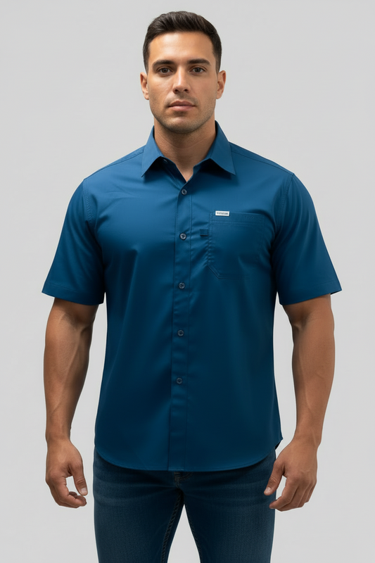 Camisa Columbia 🔹color azul grisáceo con Omni Shade Manga corta Talla L