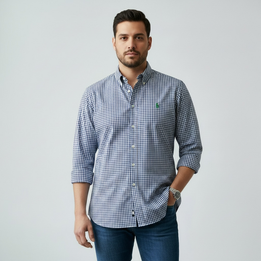 Camisa Polo Ralph Lauren 🏇🏼 con patron de cuadros gingham azul y blanco Talla L Entalle Regular