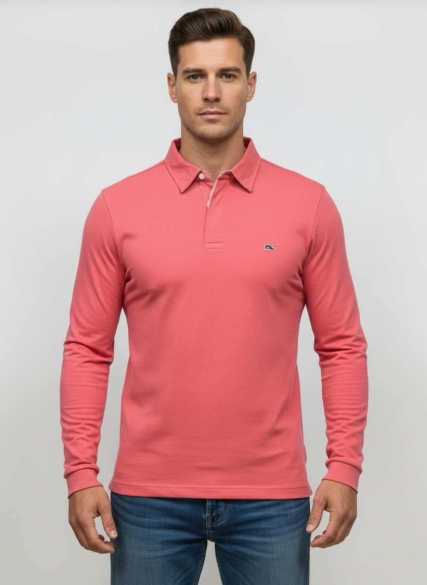Camiseta Polo Vineyard Vines 🐳 color rosado magenta manga larga Talla L Entalle Regular