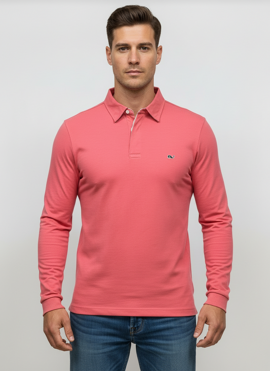 Camiseta Polo Vineyard Vines 🐳 color rosado magenta manga larga Talla L Entalle Regular