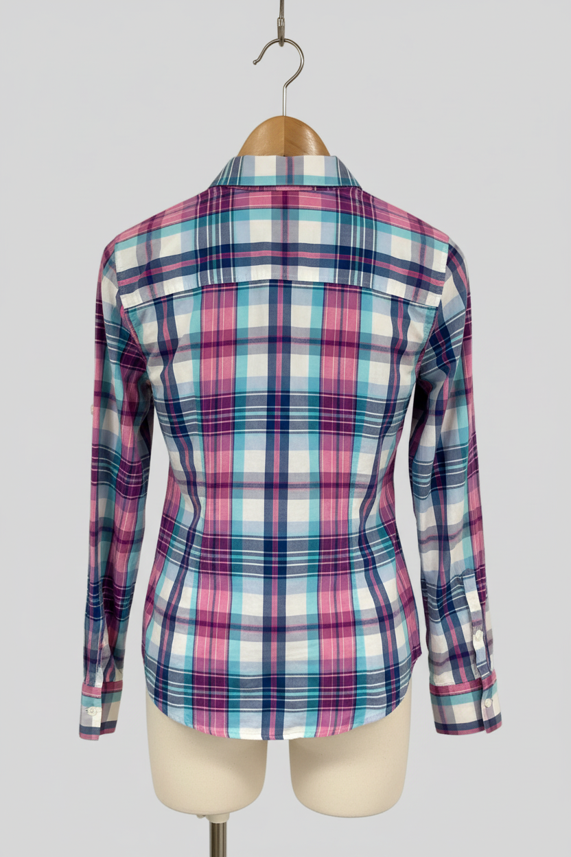 Camisa de mujer Brooks Brothers 🐑 de cuadros en color rosado, azul y blanco Talla M Entalle Regular