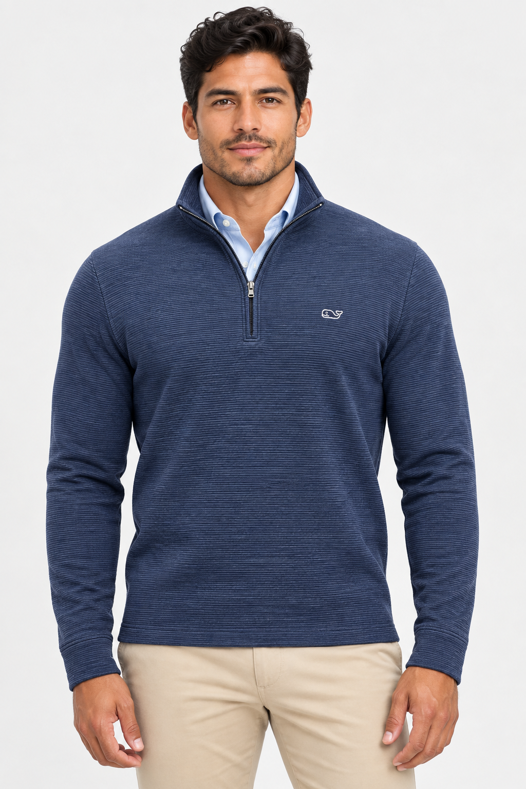 Sueter Jersey Quarter-Zip Vineyard Vines 🐳 color azul grisáceo Talla L