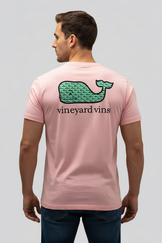Camiseta cuello redondo Vineyard Vines 🐳 color rosado claro con Diseño de ballena verde Talla L