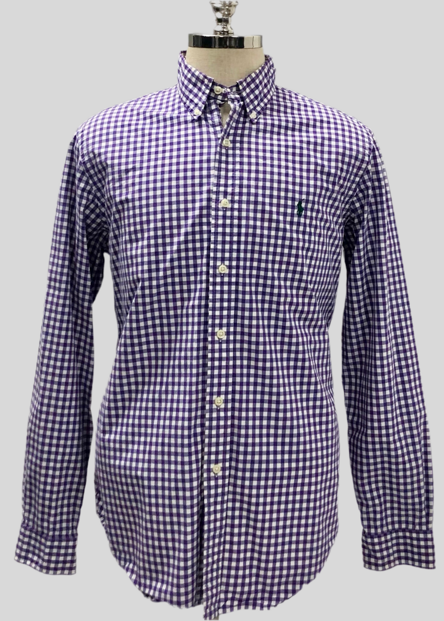 Camisa de botones Polo Ralph Lauren 🏇🏼 de cuadros gingham morado y blanco Talla L Entalle Regular (ver descripción)