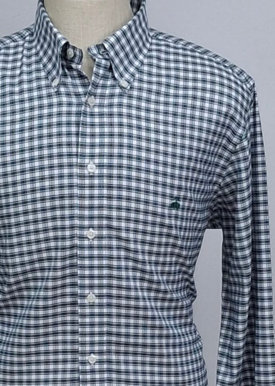 Camisa Brooks Brothers 🐑 con patrón de cuadros en color verde oscuro, azul y blanco Talla L Entalle Regular