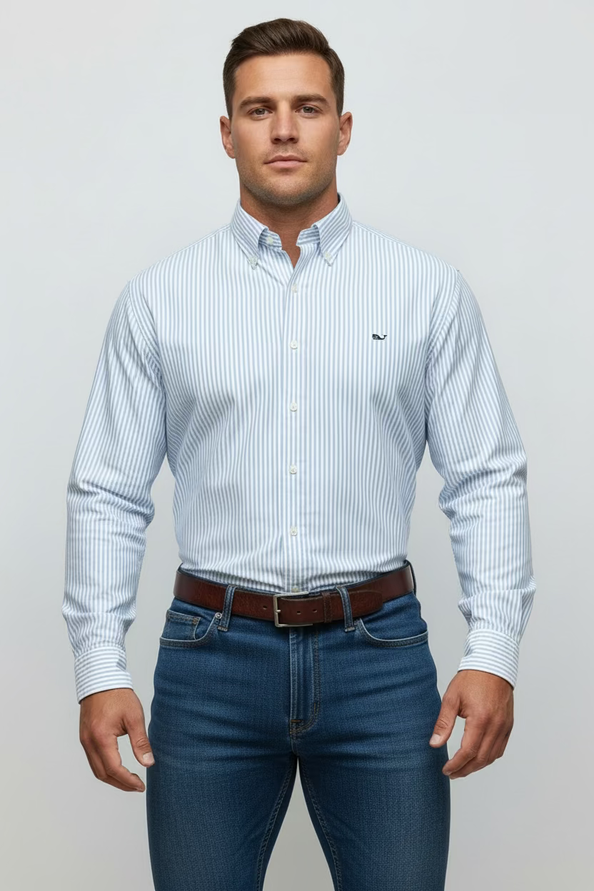 Camisa de botones Vineyard Vines 🐳 con patrón de rayas en color celeste y blanco Talla S Entalle Slim Fit