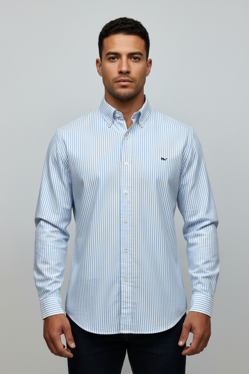 Camisa de botones Vineyard Vines 🐳 con patrón de rayas en color celeste y blanco Talla S Entalle Slim Fit
